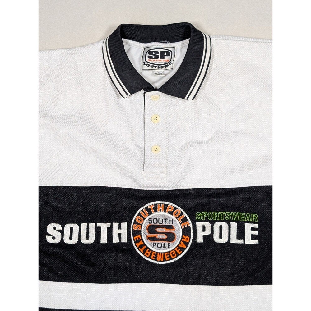 VTG 90s Y2K Southpole Mesh Jersey Polo Shirt Sz L Embroidered Logo & Spellout